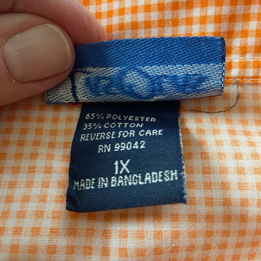 Las Olas Orange and White Gingham Button Down Shirt Cottagecore Cabincore Retro - Picture 5 of 14